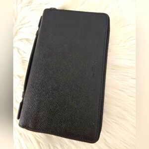 NWT Coach Black Crossgrain Leather Double Zip Long Organizer Wallet F59114